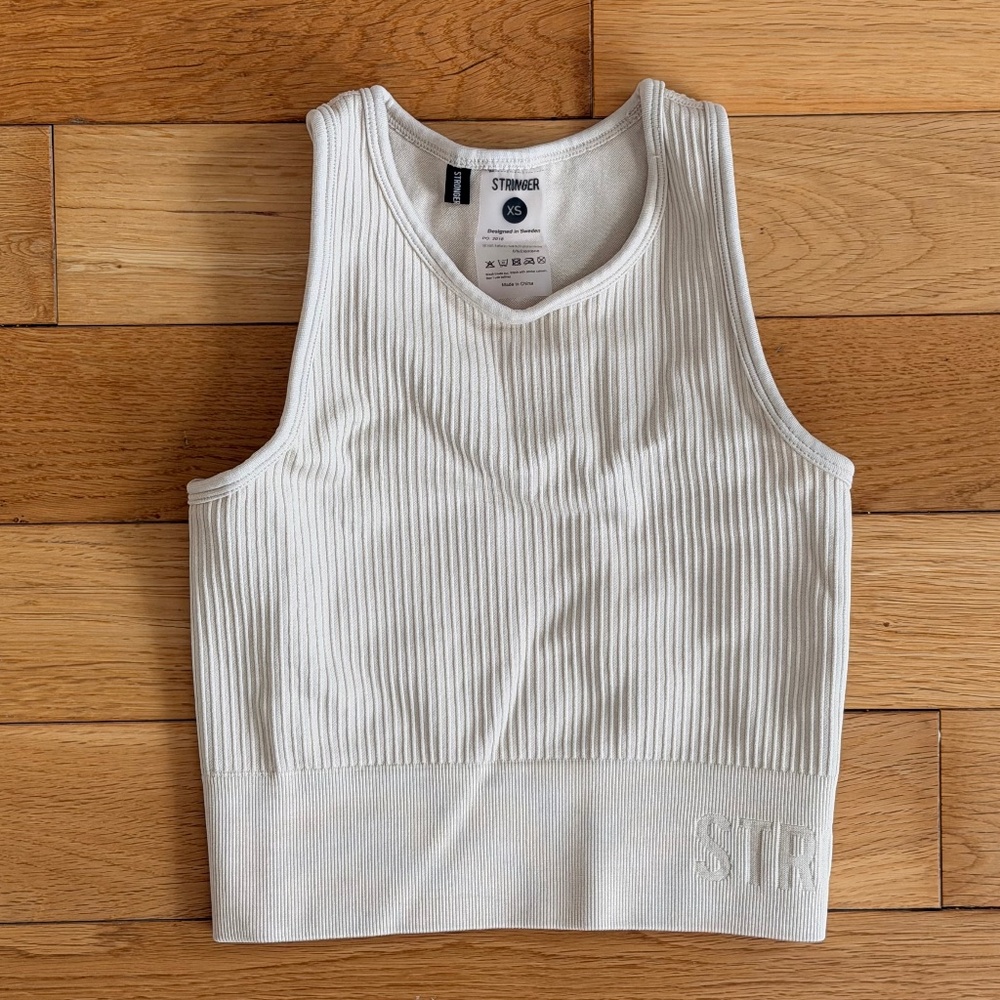 STRONGER Beige Textured Workout Cropped Bra Top - XS